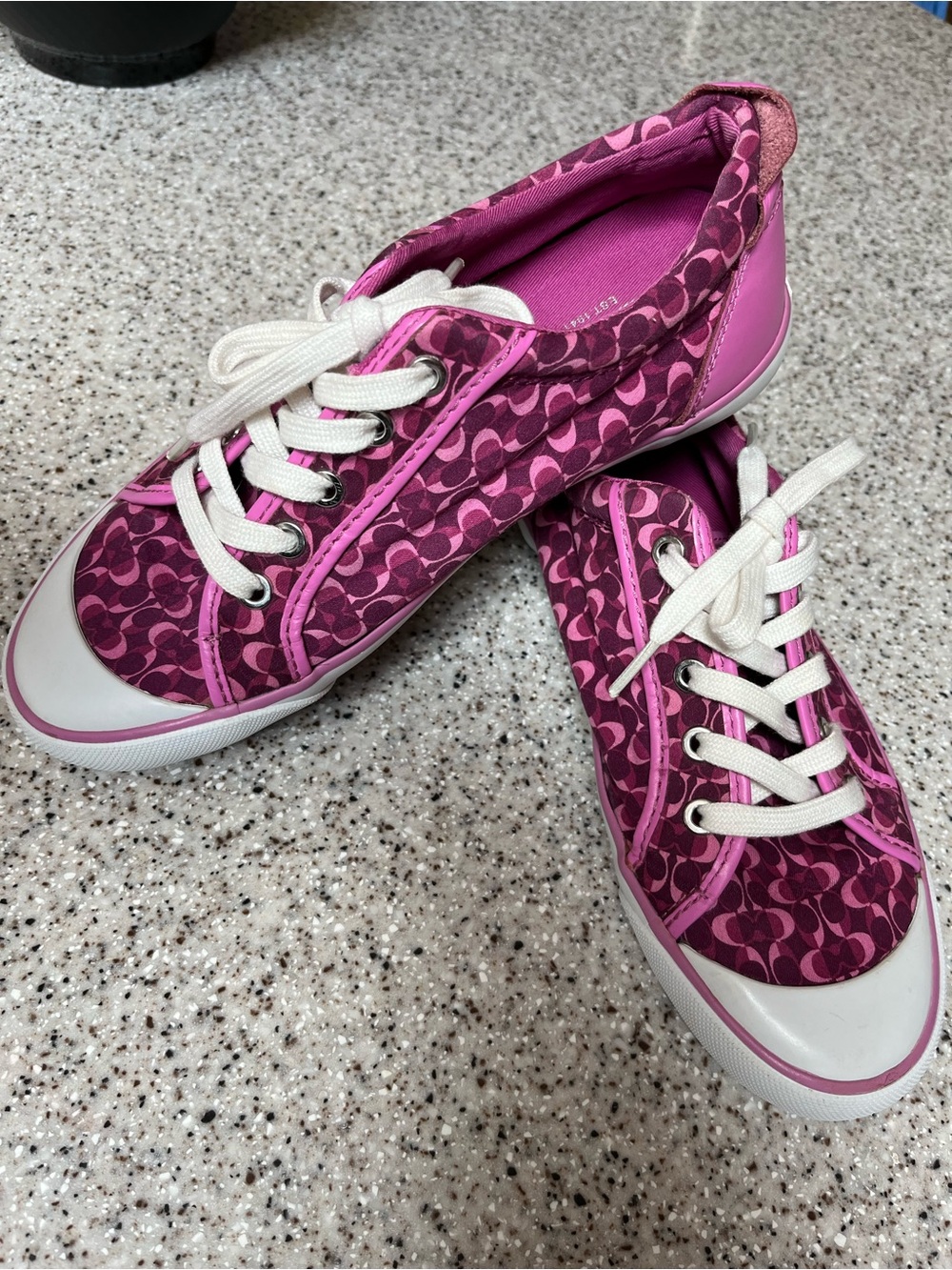COACH Pink Signature Canvas Lace-Up Sneakers - Picture 5 of 6